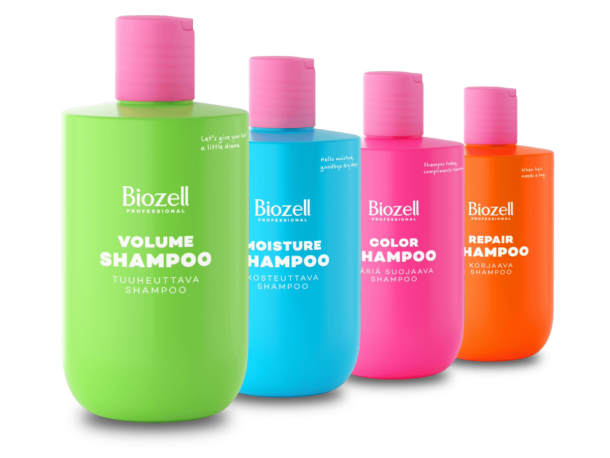 Biozell Volume, Moisture, Color ja Repair shampoot